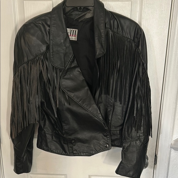 Black Fringe Leather Jacket - Picture 1 of 1